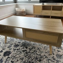 Wood Rattan Coffee Table 