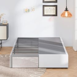 Heavy Duty Queen Size Metal Bed Frame with White Skirt Cover,16-Inch         