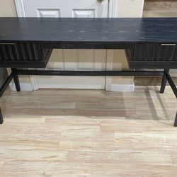 New 5 Foot Office Desk Black Wood Scalloped Console Table Computer