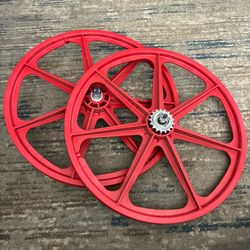 Skyway BMX 24" Tuff Wheels, RED cruiser wheelset-sealed bearings 3/8" axles