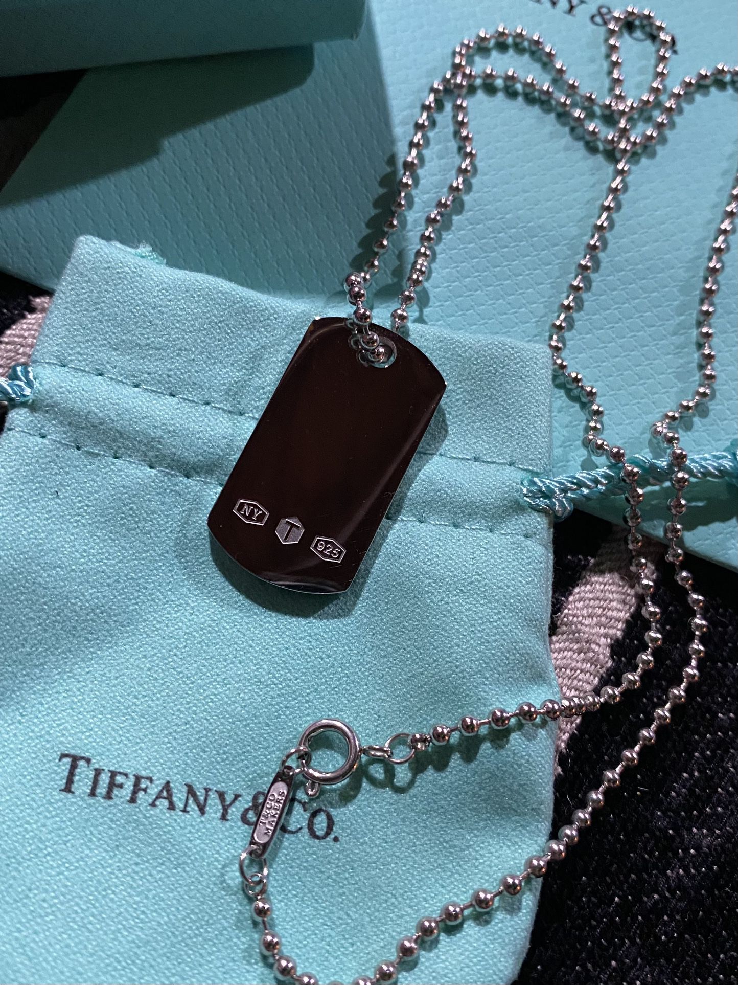 Tiffany And Co MAKERS 1897 Dog Tag ID Tag 925 Silver 