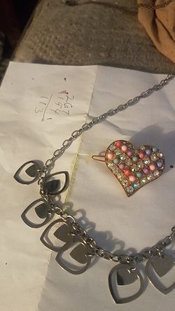 heart necklace and hair clip