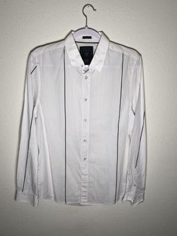 Guess Slim Fit Striped White Button Down Dress Shirt Long Sleeve