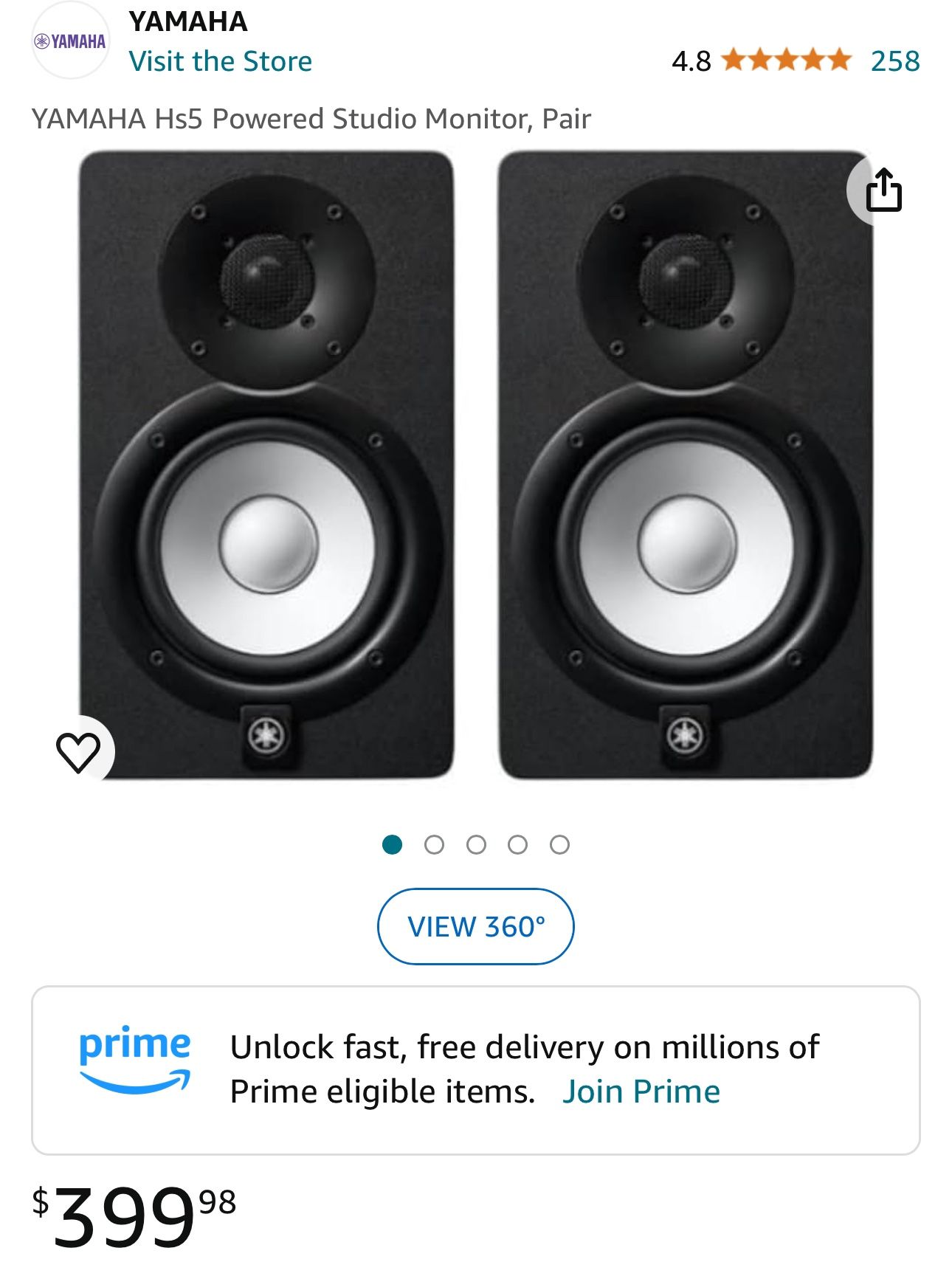 YAMAHA Hs5 Powered Studio Monitor, Pair With 8” Powered Subwoofer