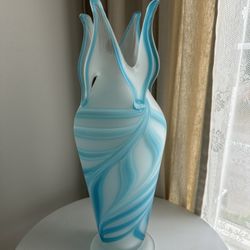 E ZAREH signed 17,5in Blue Blown Glass Vase Baijan Art Essie Zareh 