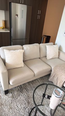 Beige Fabric L-Shaped Sectional Sofa