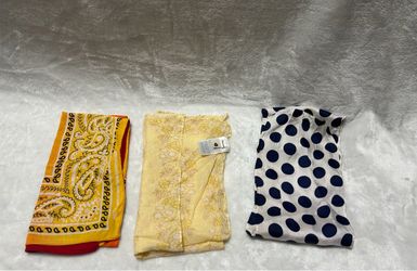 3pc Bandana Scarves scarf orange Yellow Floral brown tan blue white Polka Dot