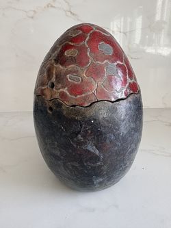 Egg-shaped lidded ceramic box
