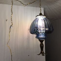 Vintage BLUE CARNIVAL Glass Swag Lamp