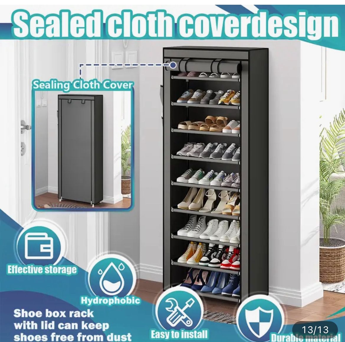 New In Box!!  10 TierTall Shoe Rack (63”x24”) $20 (#613)