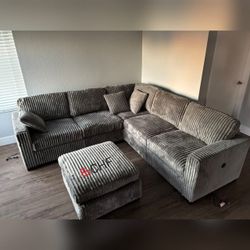 Jumbo Corduroy Sectional Sofa With Ottoman 