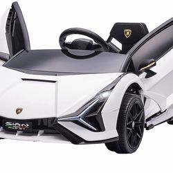 Aosom 12V Ride on Car, Lamborghini SIAN Licensed Battery Powered Electric Car for Kids with Remote Control, Horn, Music, & Headlights, White