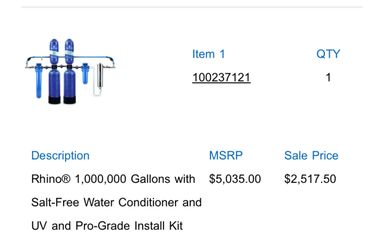 Rhino® 1,000,000 Gallons with Salt-Free Water Conditioner and UV and Pro-Grade Install Kit