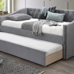 New Gray Velvet Daybed Sofa Bed Couch Twin Over Twin Bed 