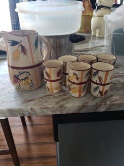 Antique Juice Pitcher and matching cups