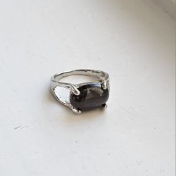 MENS NEW SIZE 8 CHOCOLATE OBSIDIAN STUNNING SILVER ACCENT RING