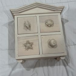 Coastal Jewelry Box / Storage Chest w/ Drawers & Shell Handles