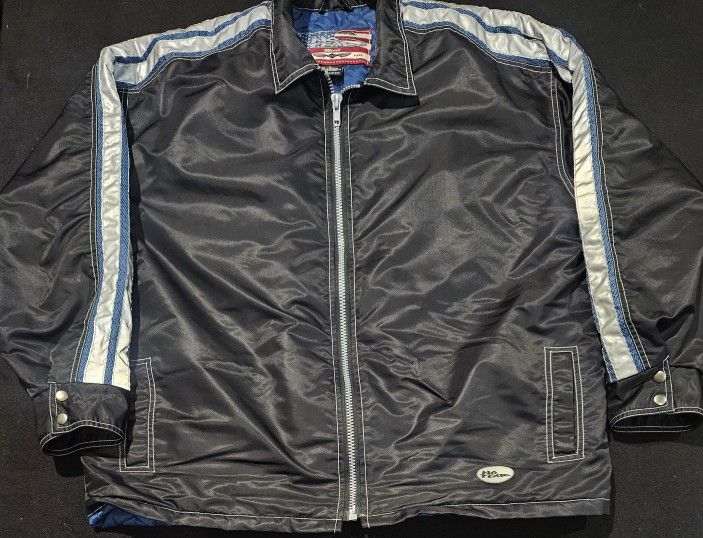 No Fear Vintage Black, Blue Striped Racing Full Zip 90s Racing Jacket Mens XL