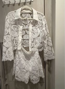 Brand New Crochet Lace Shirt and Shorts Set