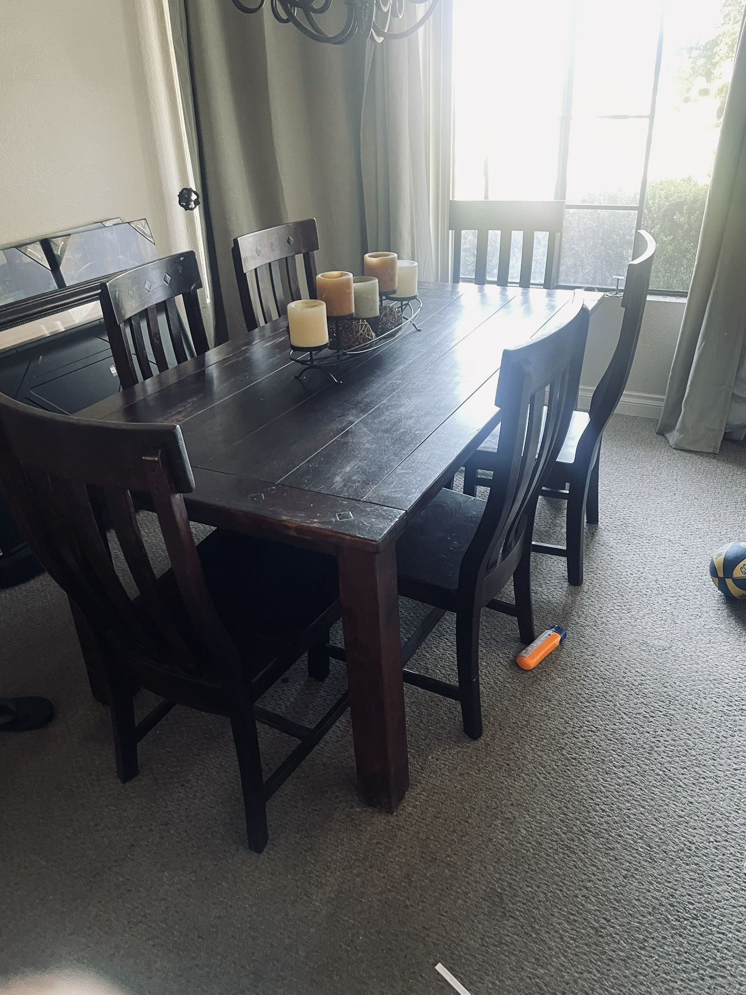 Wood  Dining Tool Table With 6 Chairs