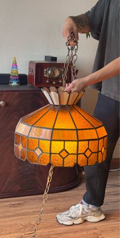 Vintage Stained Glass Swag Pendant Lamp