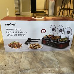 Triple Slow Cooker, 3 x 1.5 QT Portable Small Dual Crock Cooker, Buffet Servers and Warmers (Red)