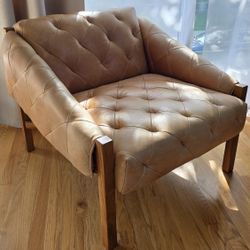 CB2 Abruzzo Brown Leather Tufted Chair