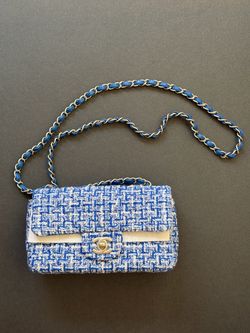 Chanel Classic Flap Mini Rectangle Tweed 100% AUTHENTIC 23P Blue