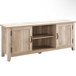 24” H x 15.75” D x 58” L Walker Edison Buren Classic Grooved Door TV Stand for TVs up to 65 Inches, 58 Inch, White Oak