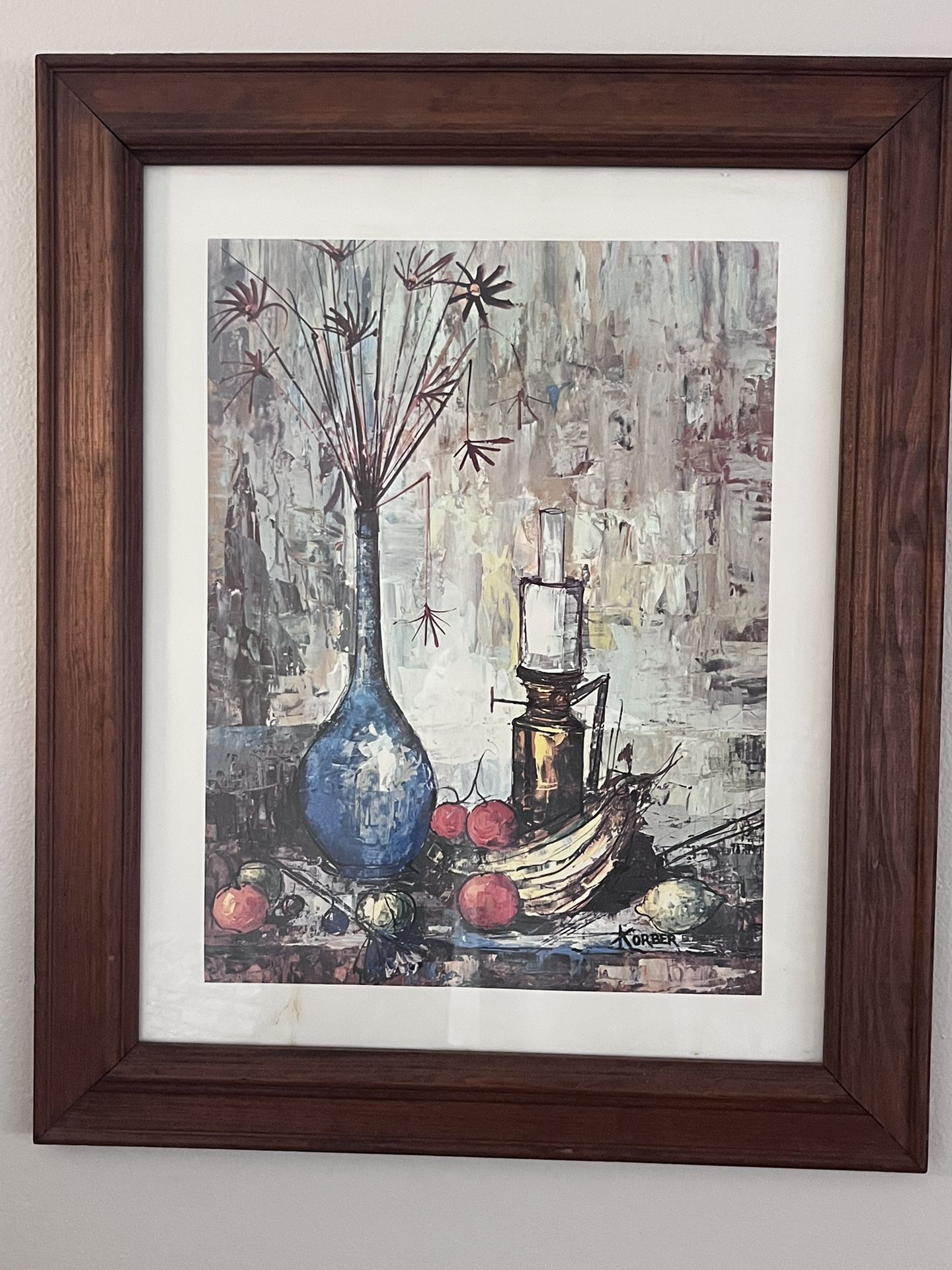 Blue Still Life Classic 1960s MCM Framed Print Korber
