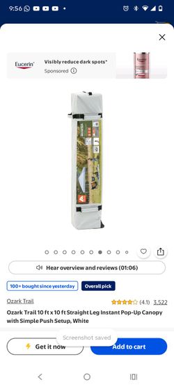 Ozark Trail 10x10 Instant Pop-Up Canopy White