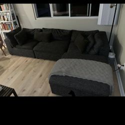 Grey Modular Sectional Couch Sofa With Ottoman 