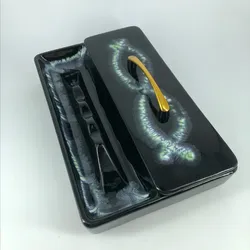 Rare vintage Royal Haeger Art Deco Black with Marbling Ashtray Trinket Dish Lid box storage house home decor bowl jewelry