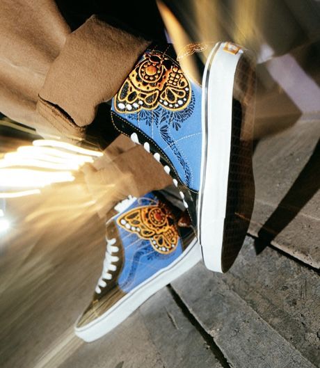 NEW Vans Sk8-Hi Suede Gold Butterfly High-Top Skate Sneakers, Sz 7.5