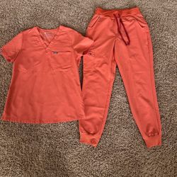 HTF Figs Sunset Orange Scrub Set S/SP