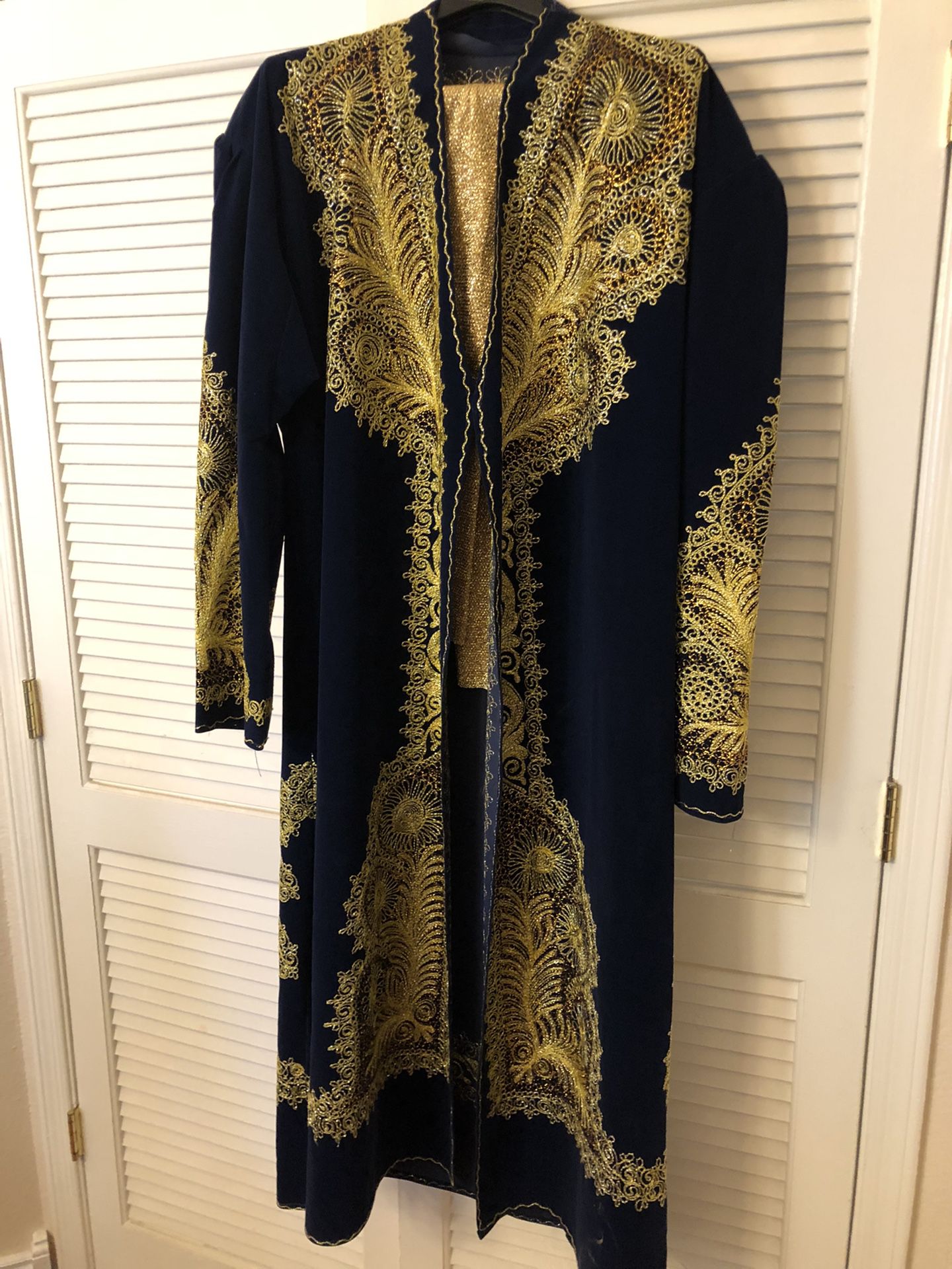 Magnificent Velvet Robe With Sewn Gold Trim Appliqués