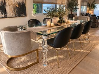Custom 96” Lucite & Thick Glass Dining Table – Sculptural Acrylic Base