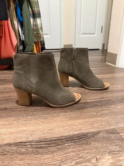 Toms Perforated Olive Green Suede Ankle Booties