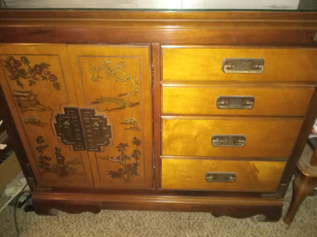 Oriental Cabinet and Glass Top