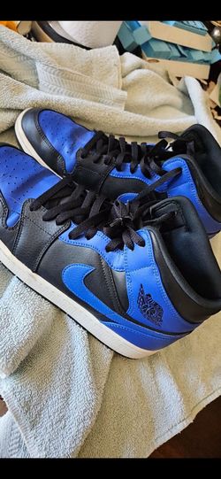 Size 12.5 Men Jordan 1s Blue And Black, Used & Creased, firm.