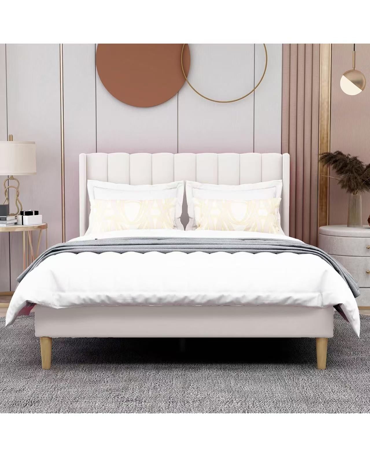AGARTT Upholstered Platform Bed Frame Full Size with Headboard and Footboard/Wooden Slats Support/No Box Spring Needed/Easy Assembly,Beige Velvet Amaz