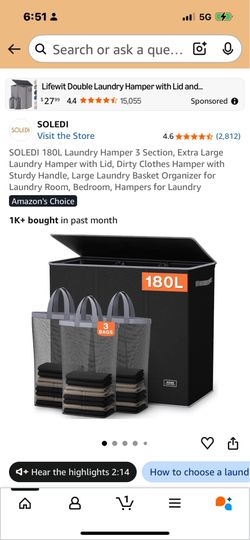 Great deal half price New Soledi black large laundry 🧺hamper basket