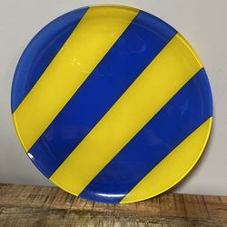 Vintage Dansk Glass Platter Blue and Yellow Striped 13 1/4"