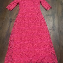 Women’s pink red lace long dress size large by Dainty Jewels #8