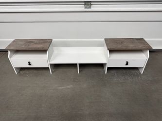 White Floating Headboard Shelf with Drawers