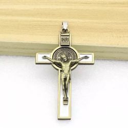 Silver Tone Saint St Benedict Cross Crucifix Pendant