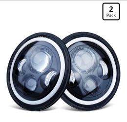 7 Inch Round Headlights DOT Approved Brighter Jeep LED Headlight Amber Halo Hi/Low Sealed Beam H6024 LED Headlight Compatible With Ford Chevy Miata Je