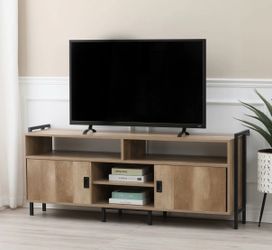 58.6" Mid-Century Modern TV Stand with Sliding Doors