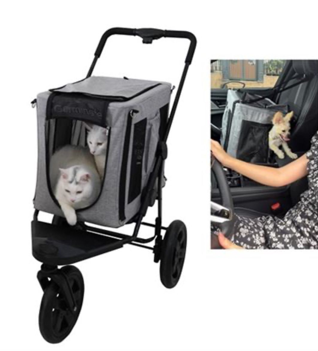 3 in 1 Dog Cat Stroller with Detachable Carrier 