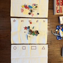 Montessori Embroidered mats with objects